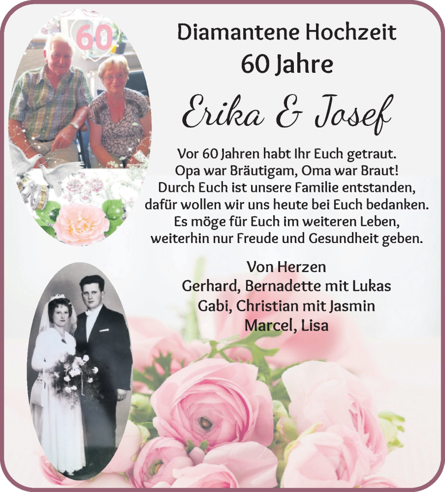 Hochzeitsanzeige von Erika  von WESER-KURIER
