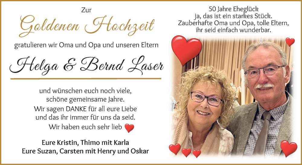 Hochzeitsanzeige von Helga Laser von WESER-KURIER