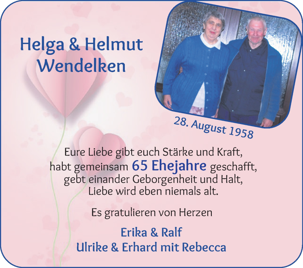 Hochzeitsanzeige von Helga Wendelken von Osterholzer Kreisblatt