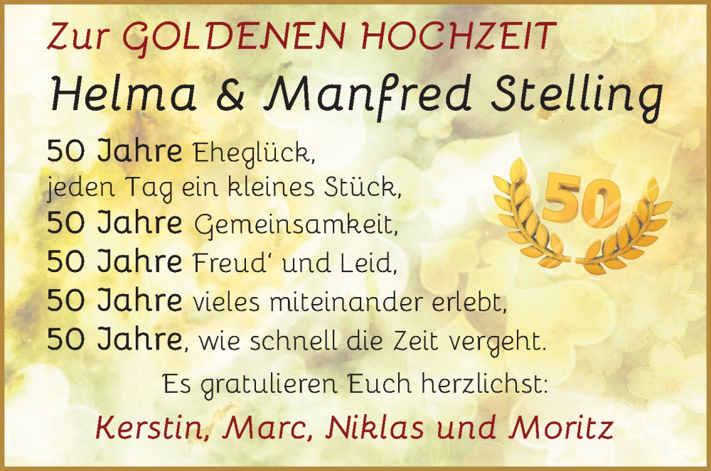 Hochzeitsanzeige von Helma Stelling von Osterholzer Kreisblatt