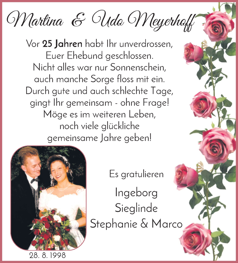 Hochzeitsanzeige von Martina Meyerhoff von WESER-KURIER