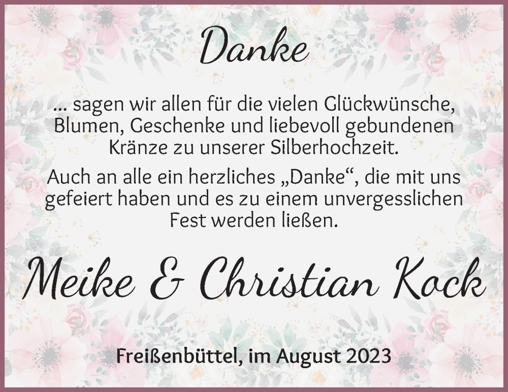 Hochzeitsanzeige von Meike Kock von Osterholzer Kreisblatt