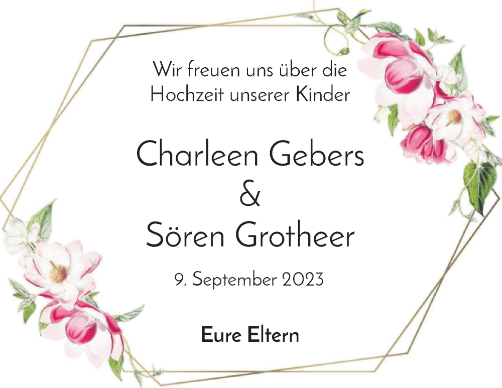 Hochzeitsanzeige von Charleen Gebers von Osterholzer Kreisblatt