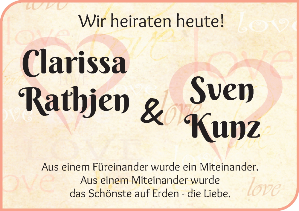Hochzeitsanzeige von Clarissa Rathjen von Osterholzer Kreisblatt