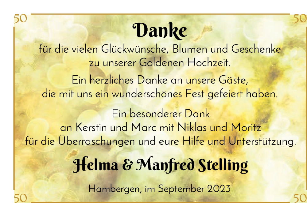 Hochzeitsanzeige von Helma Stelling von Osterholzer Kreisblatt