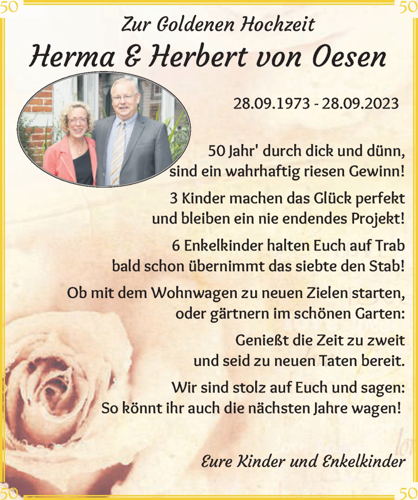 Hochzeitsanzeige von Herma von Oesen von Osterholzer Kreisblatt