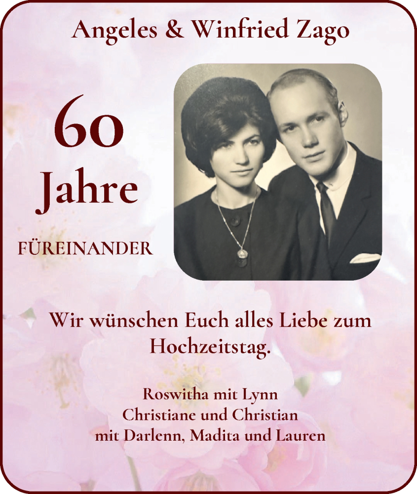 Hochzeitsanzeige von Angeles Zago von WESER-KURIER