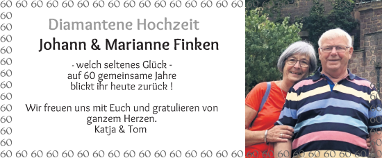 Hochzeitsanzeige von Johann Finken von WESER-KURIER