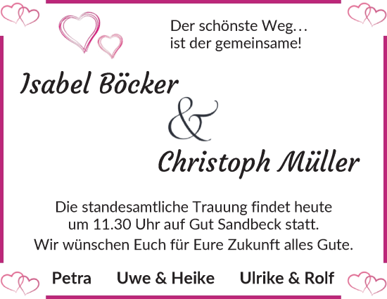 Hochzeitsanzeige von Isabel Böcker von Osterholzer Kreisblatt