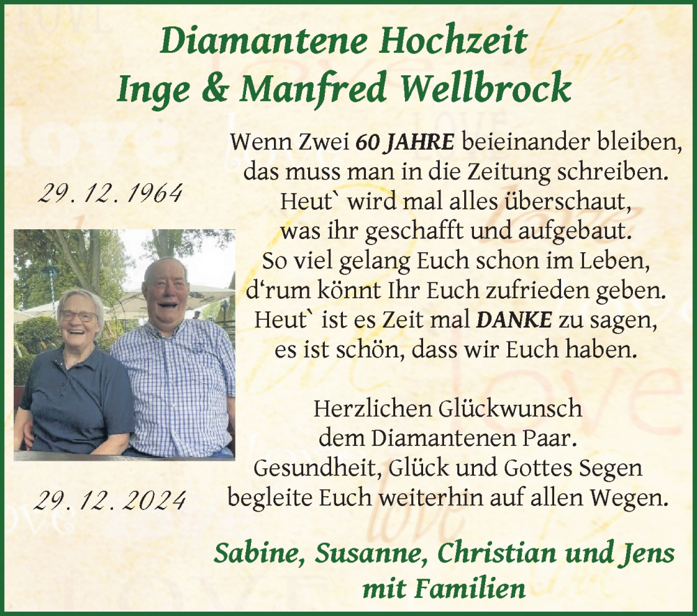 Hochzeitsanzeige von Inge Wellbrock von Osterholzer Kreisblatt