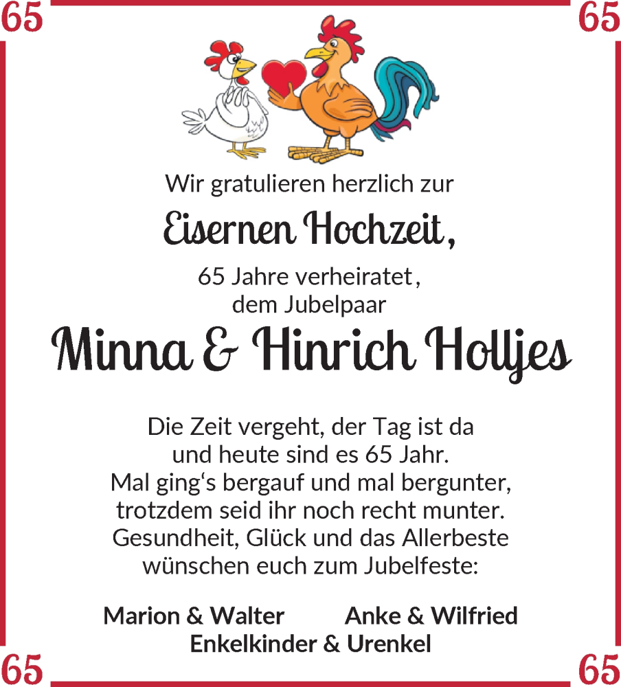 Hochzeitsanzeige von Minna  Holljes von Osterholzer Kreisblatt