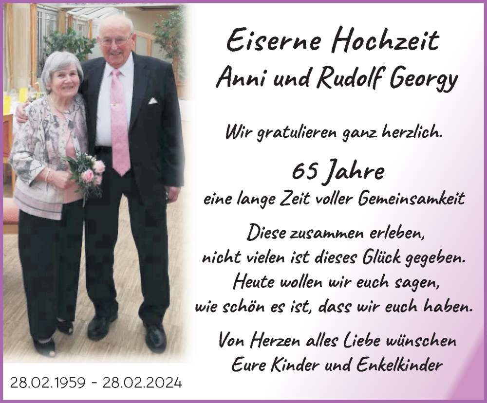Hochzeitsanzeige von Anni Georgy von WESER-KURIER