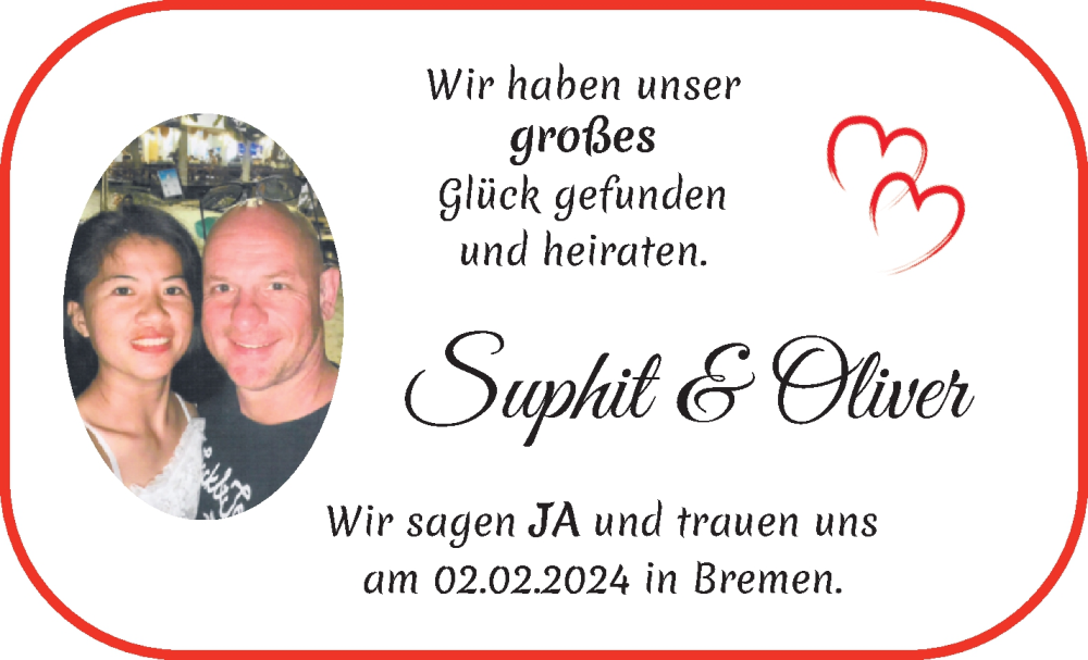 Hochzeitsanzeige von Suphit  von WESER-KURIER