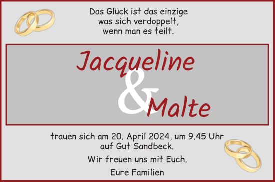 Hochzeitsanzeige von Jacqueline Lehmann von Osterholzer Kreisblatt