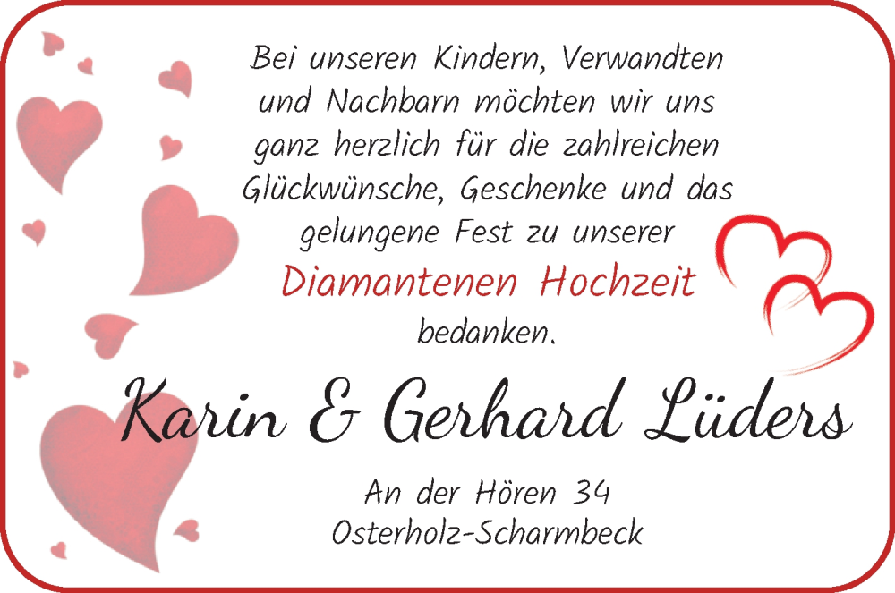 Hochzeitsanzeige von Karin Lüders von Osterholzer Kreisblatt