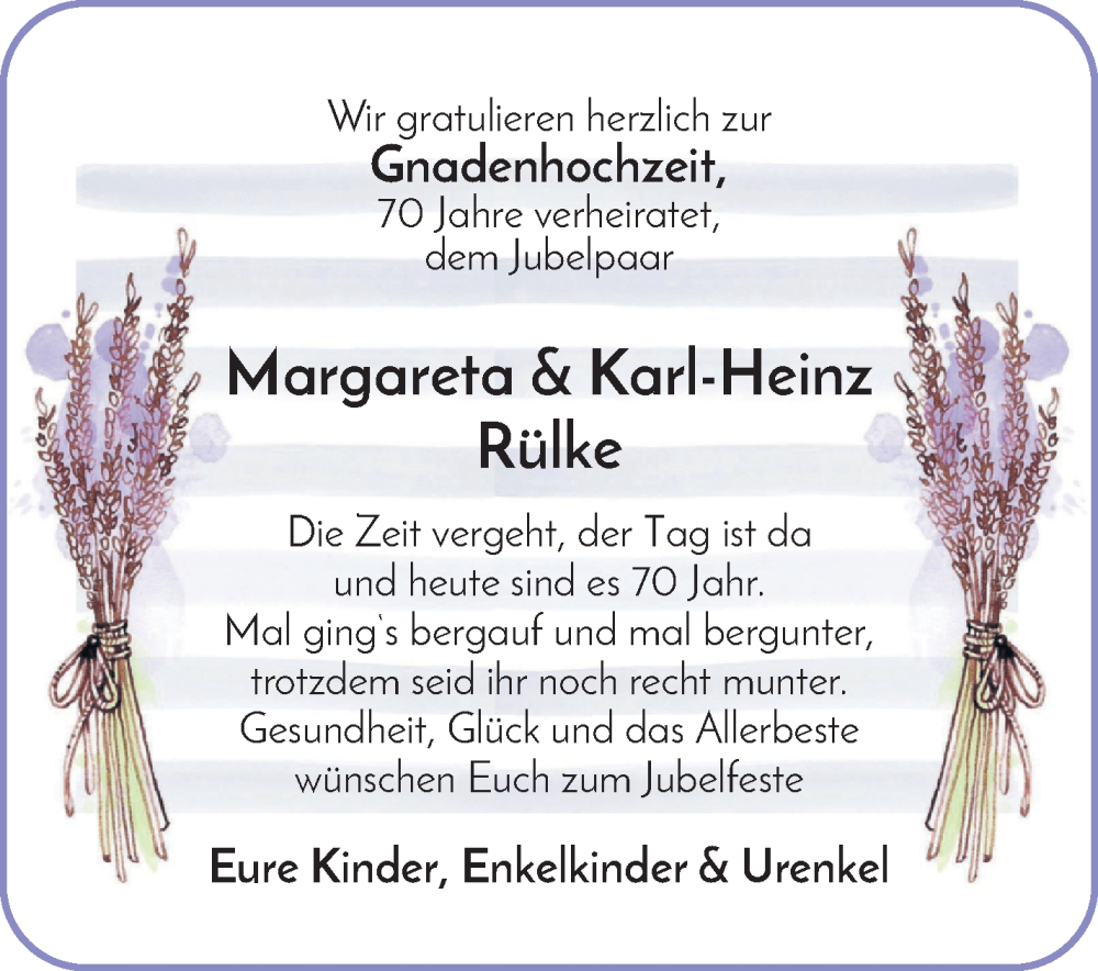 Hochzeitsanzeige von Margareta Rülke von Osterholzer Kreisblatt