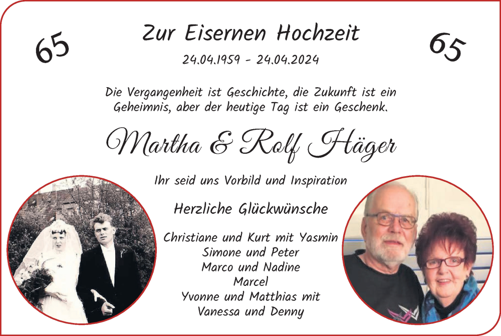 Hochzeitsanzeige von Martha Häger von WESER-KURIER