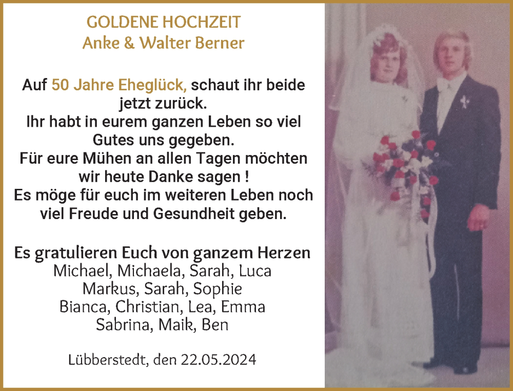 Hochzeitsanzeige von Anke Berner von Osterholzer Kreisblatt