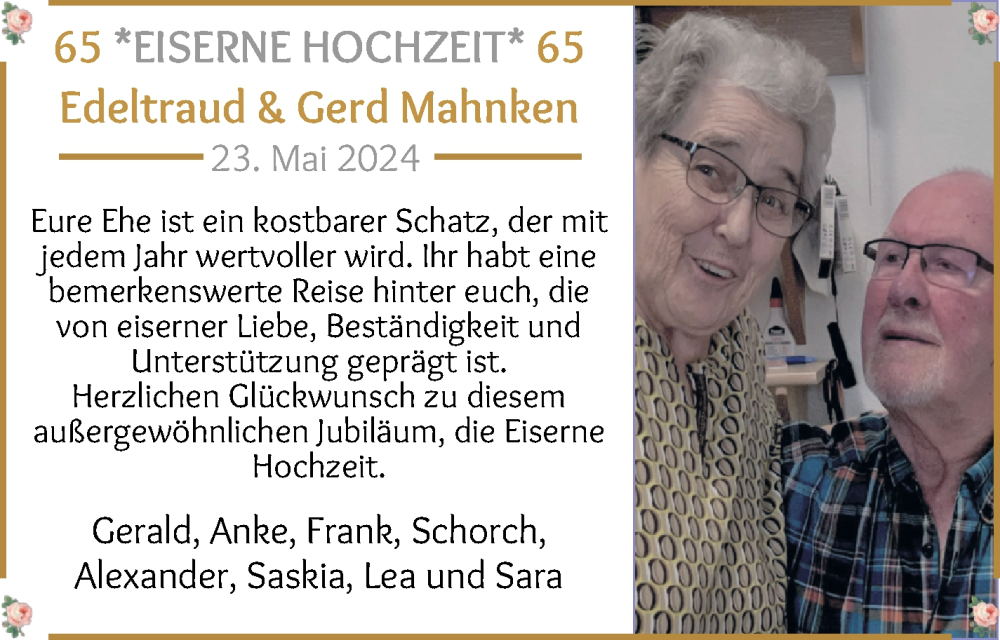 Hochzeitsanzeige von Edeltraud Mahnken von Wuemme Zeitung