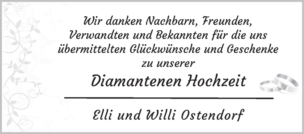 Hochzeitsanzeige von Elli Ostendorf von WESER-KURIER
