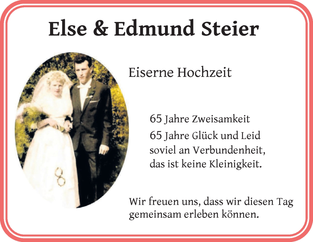 Hochzeitsanzeige von Else  Steier von Die Norddeutsche