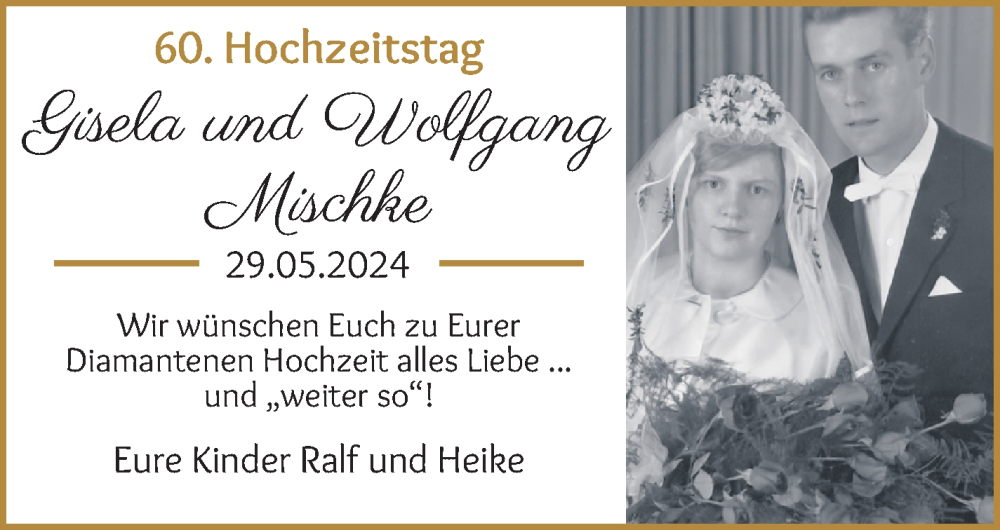Hochzeitsanzeige von Gisela Mischke von WESER-KURIER