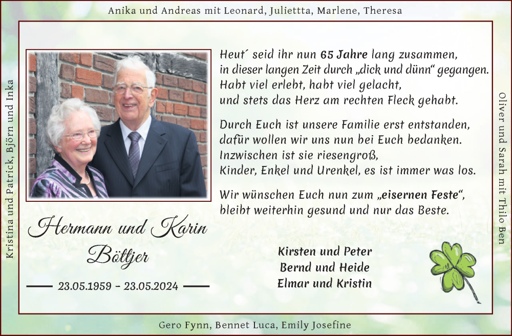 Hochzeitsanzeige von Hermann   Böttjer von Wuemme Zeitung