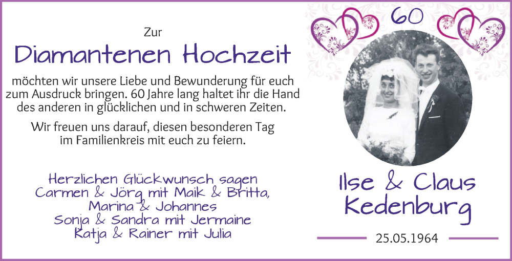Hochzeitsanzeige von Ilse Kedenburg von Osterholzer Kreisblatt
