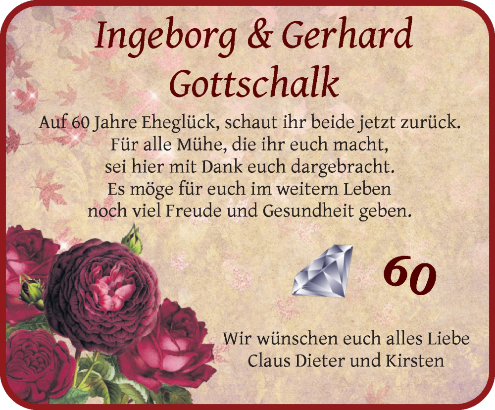 Hochzeitsanzeige von Ingeborg Gottschalk von WESER-KURIER