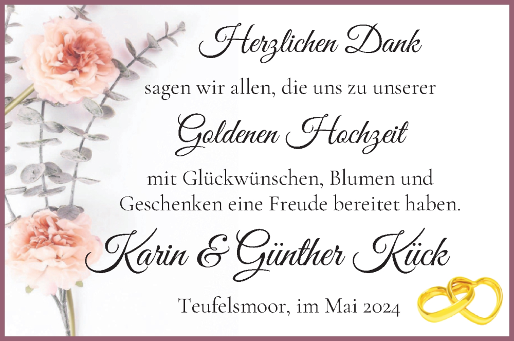 Hochzeitsanzeige von Karin Kück von Osterholzer Kreisblatt