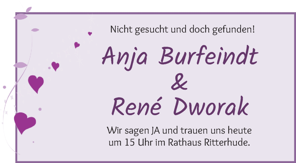 Hochzeitsanzeige von Anja Burfeindt von Osterholzer Kreisblatt
