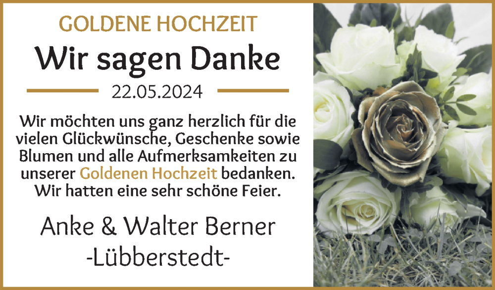 Hochzeitsanzeige von Anke Berner von Osterholzer Kreisblatt