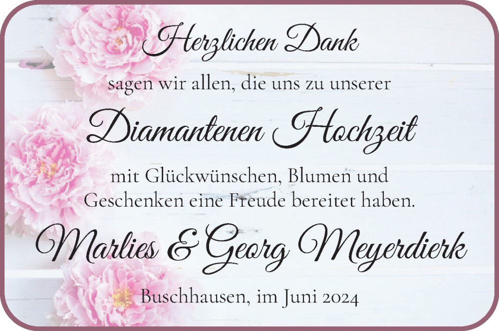 Hochzeitsanzeige von Marlies Meyerdierks von Osterholzer Kreisblatt