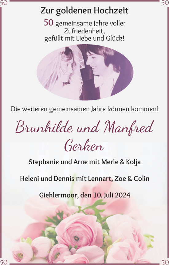 Hochzeitsanzeige von Brunhilde Gerken von Osterholzer Kreisblatt