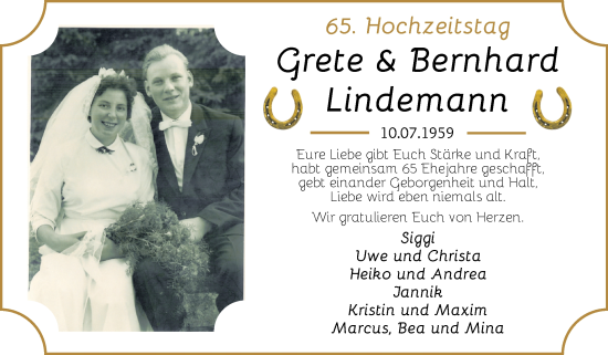 Hochzeitsanzeige von Grete Lindemann von Osterholzer Kreisblatt