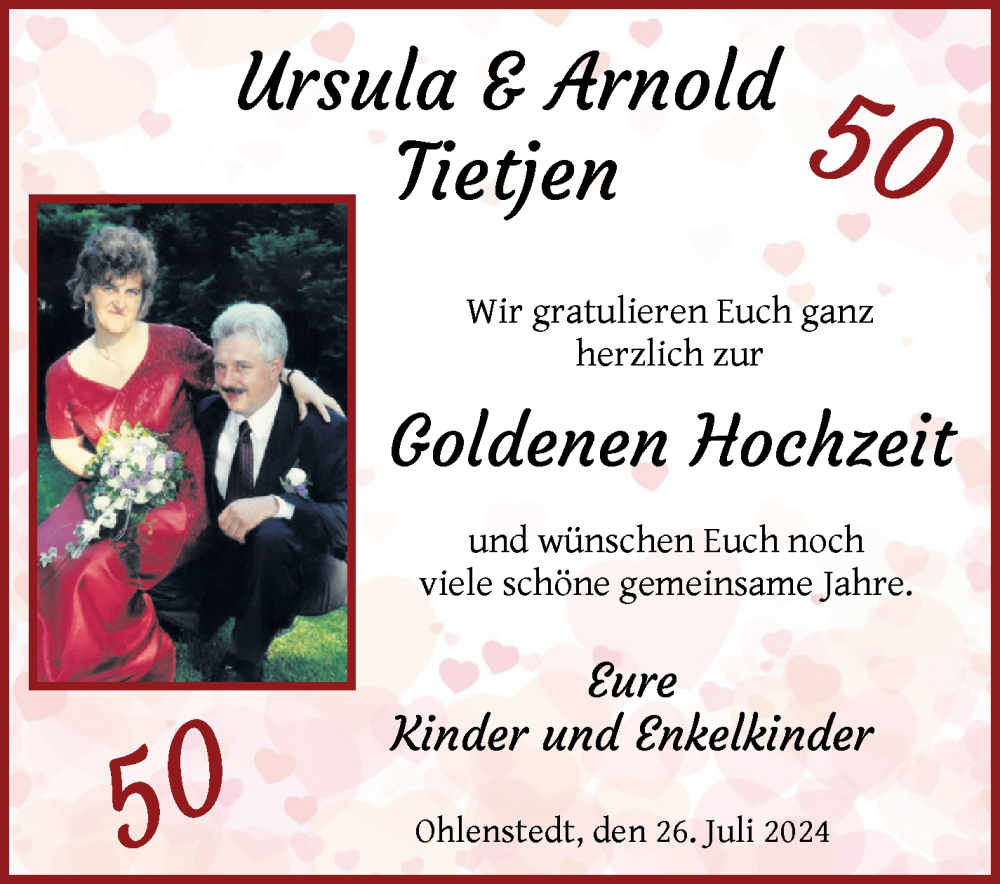 Hochzeitsanzeige von Ursula Tietjen von Osterholzer Kreisblatt