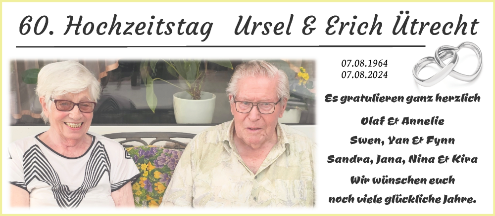 Hochzeitsanzeige von Ursel Ütrecht von Die Norddeutsche