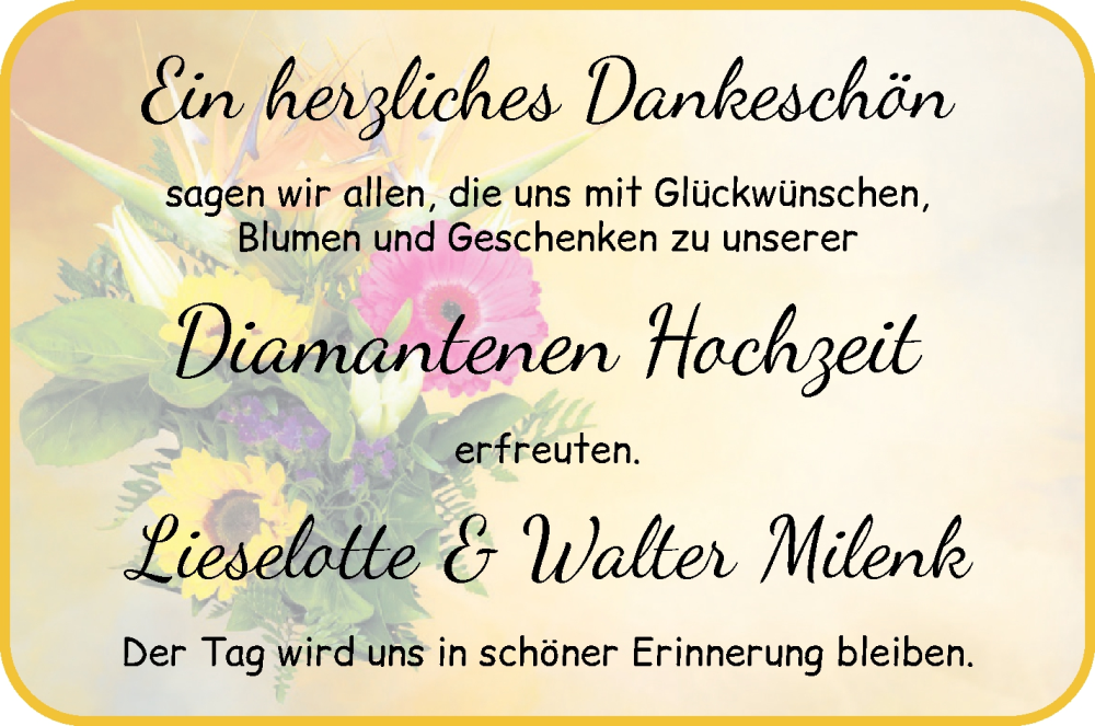 Hochzeitsanzeige von Lieselotte Milenk von Osterholzer Kreisblatt