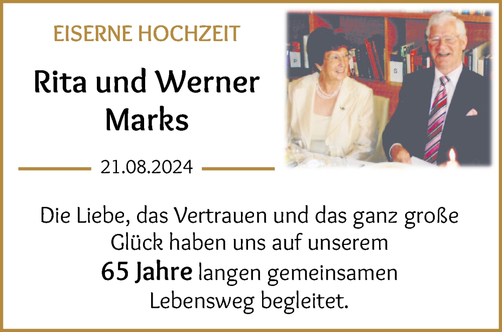 Hochzeitsanzeige von Rita Marks von WESER-KURIER