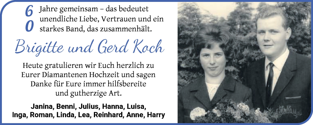 Hochzeitsanzeige von Brigitte Koch von WESER-KURIER