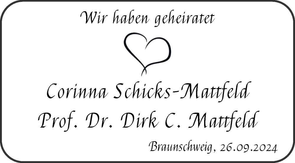 Hochzeitsanzeige von Corinna Schicks-Mattfeld von WESER-KURIER