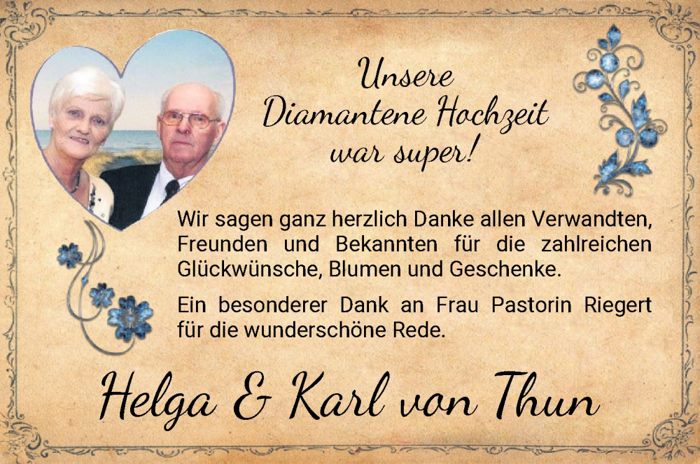 Hochzeitsanzeige von Helga von Thun von Osterholzer Kreisblatt