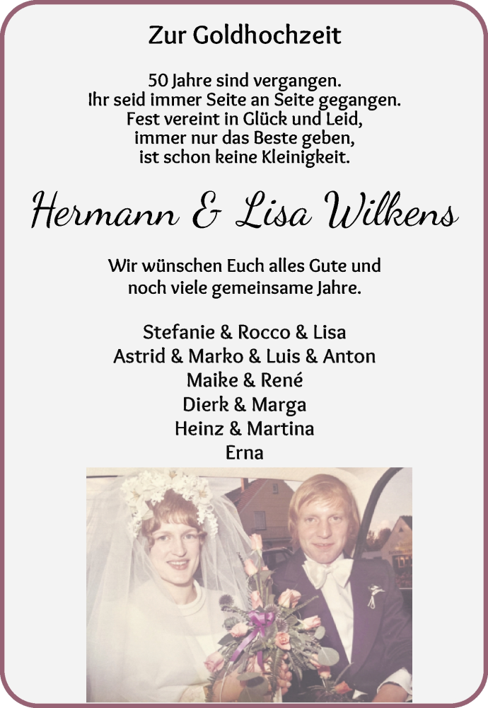 Hochzeitsanzeige von Hermann Wilkens von Wuemme Zeitung