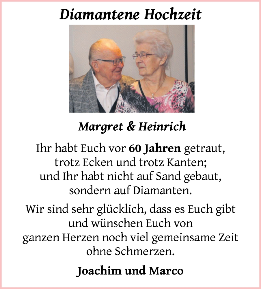 Hochzeitsanzeige von Margret  von Wuemme Zeitung