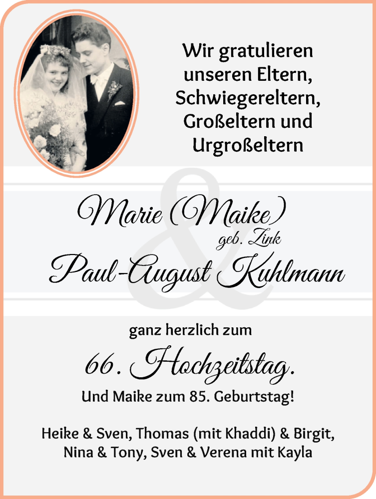 Hochzeitsanzeige von Marie Kuhlmann von Die Norddeutsche