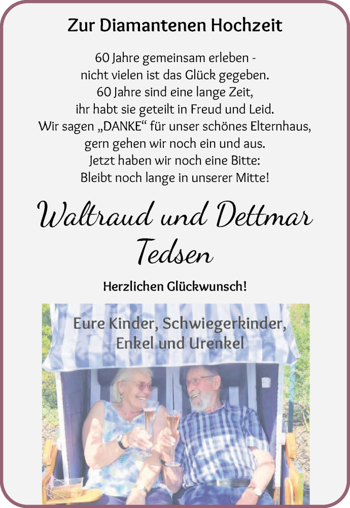 Hochzeitsanzeige von Waltraud Tedsen von WESER-KURIER