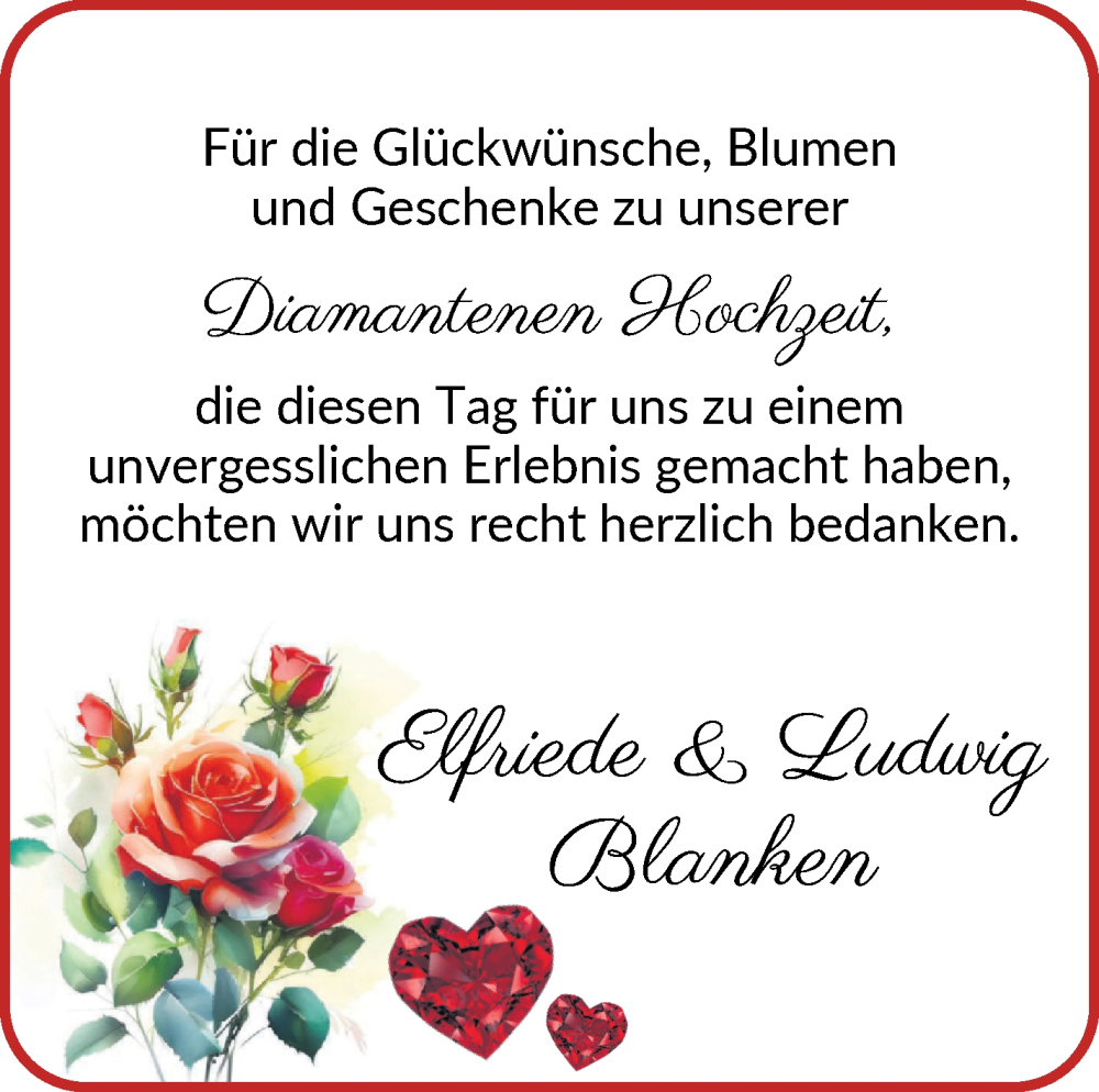 Hochzeitsanzeige von Elfriede Blanken von Wuemme Zeitung