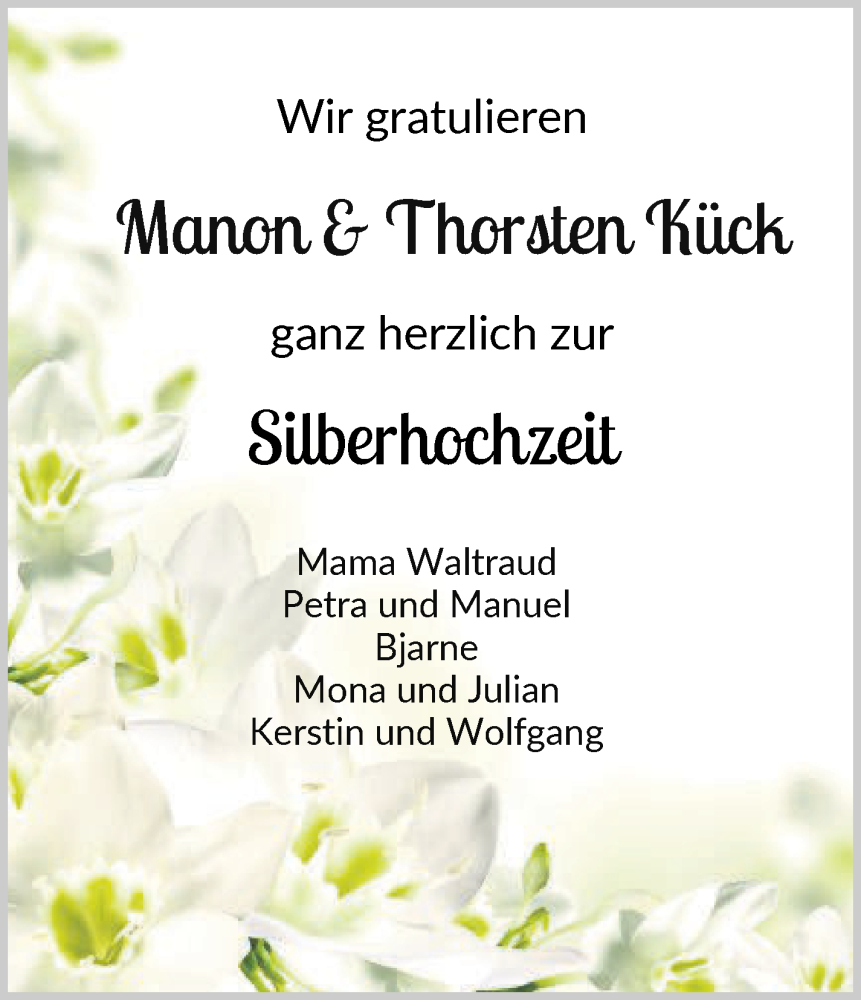 Hochzeitsanzeige von Manon Kück von Osterholzer Kreisblatt
