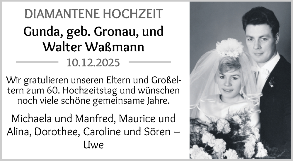 Hochzeitsanzeige von Gunda Waßmann von WESER-KURIER