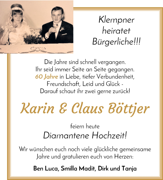 Hochzeitsanzeige von Karin und Claus Böttjer von WESER-KURIER